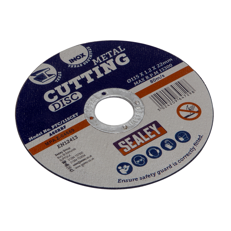 Sealey Cutting Disc 115mm Ø22mm Bore Pack of 100