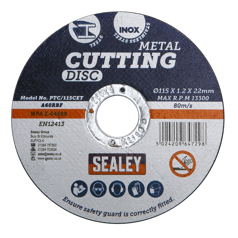 Sealey Cutting Disc 115mm Ø22mm Bore Pack of 100