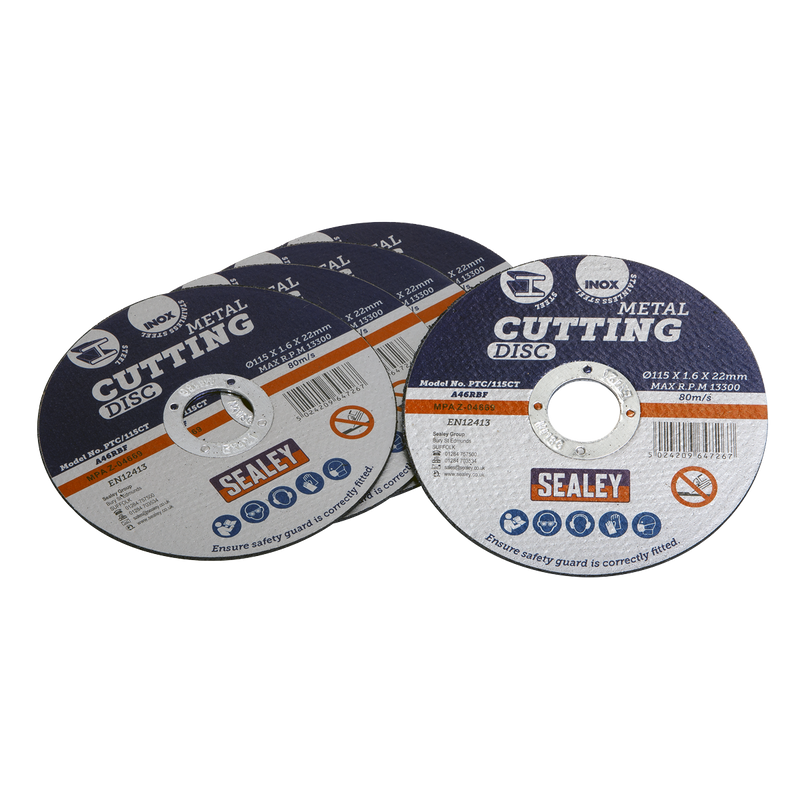 Sealey Cutting Disc 115mm Ø22mm Bore Pack of 5