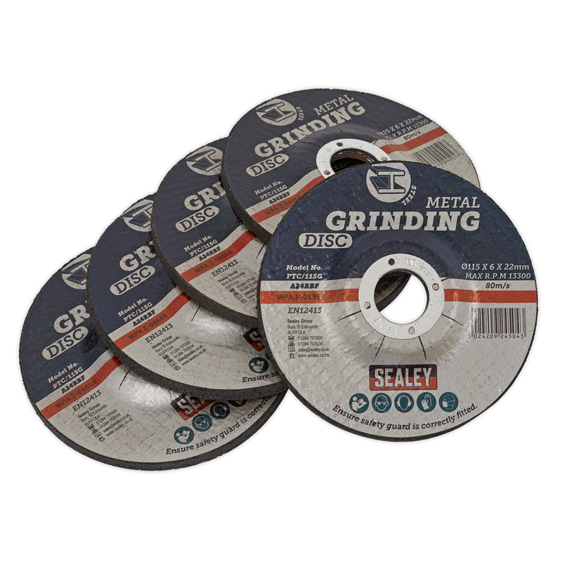 Sealey Grinding Disc 115mm x 6mm Ø22mm Bore - Pack of 5