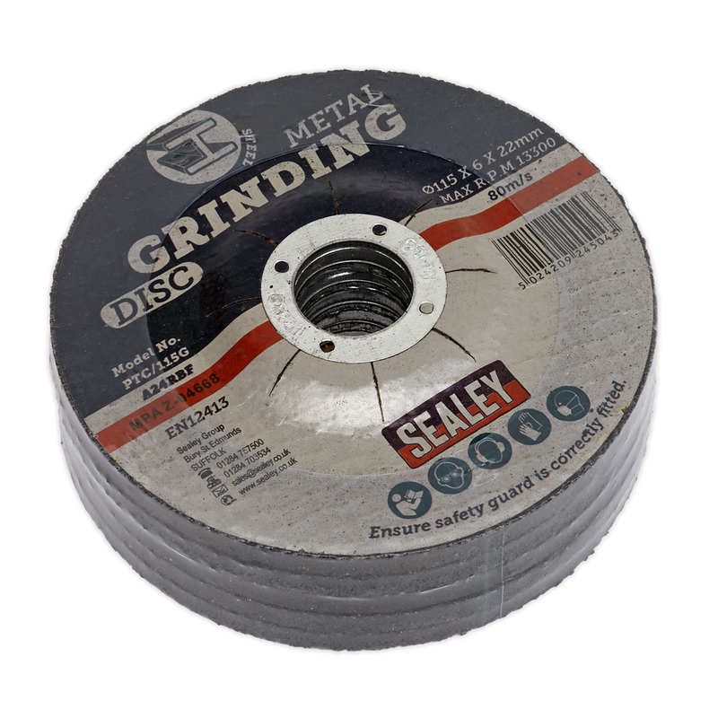 Sealey Grinding Disc 115mm x 6mm Ø22mm Bore - Pack of 5