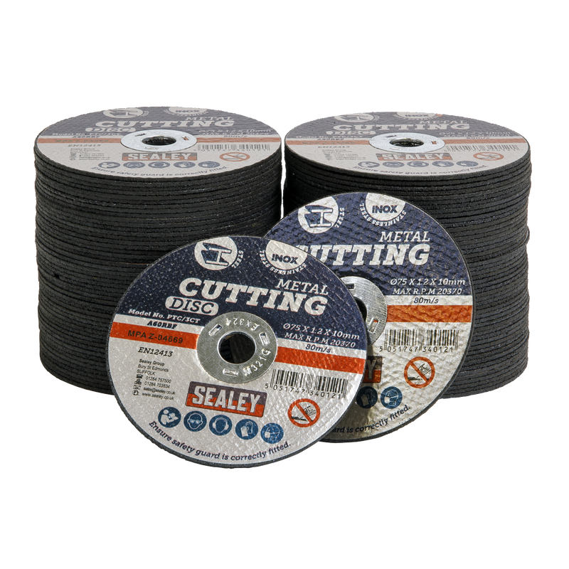 Sealey Cutting Disc 75mm x 1.2mm Bore 10mm Pack of 100