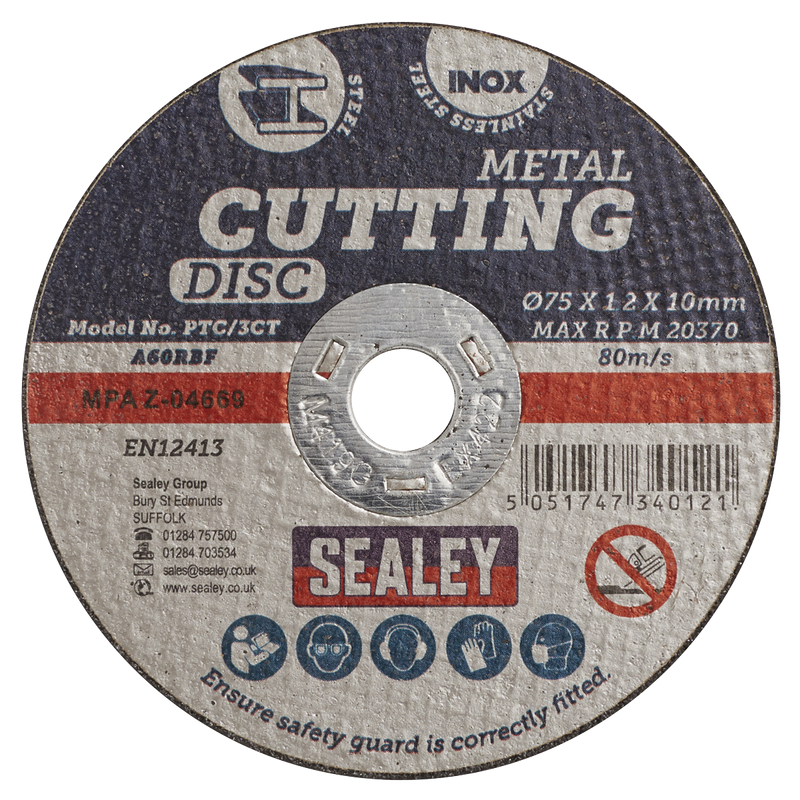 Sealey Cutting Disc 75mm x 1.2mm Bore 10mm Pack of 100