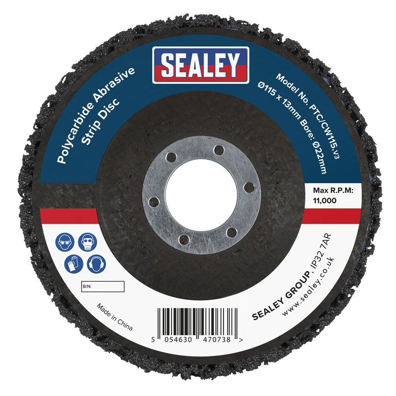 Sealey Polycarbide Abrasive Strip Disc 115mm Ø22mm Bore