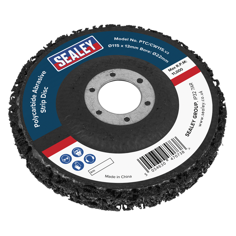 Sealey Polycarbide Abrasive Strip Disc 115mm Ø22mm Bore - Box of 10