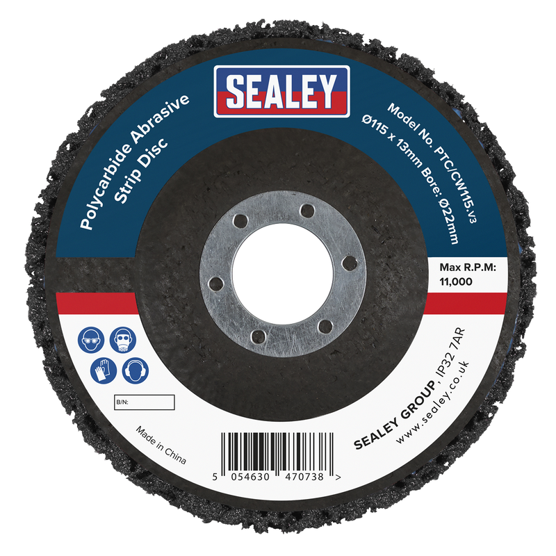 Sealey Polycarbide Abrasive Strip Disc 115mm Ø22mm Bore - Box of 10