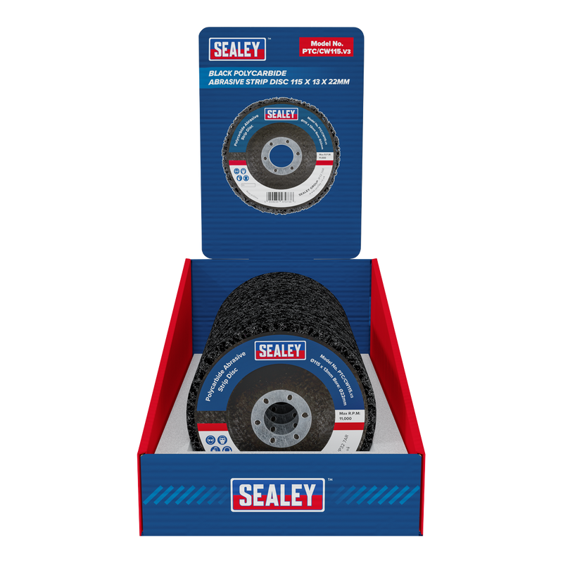 Sealey Polycarbide Abrasive Strip Disc 115mm Ø22mm Bore - Box of 10
