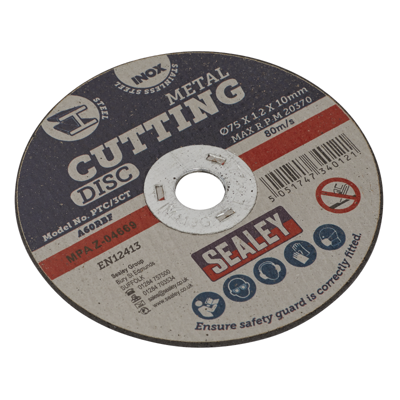 Sealey Cutting Disc 75mm x 1.2mm Bore 10mm Pack of 100