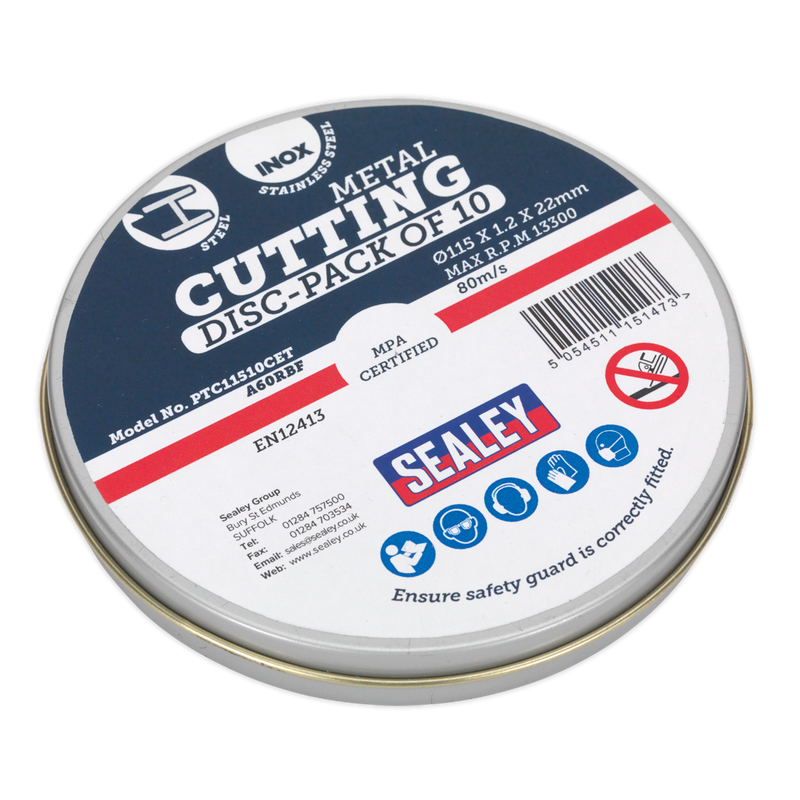 Sealey Cutting Discs 115mm x 1.2mm Pack of 10