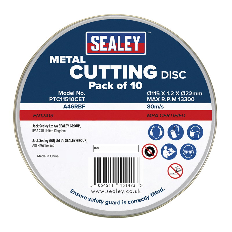Sealey Cutting Disc 115mm Ø1.2mm Bore 22mm - Pack of 10