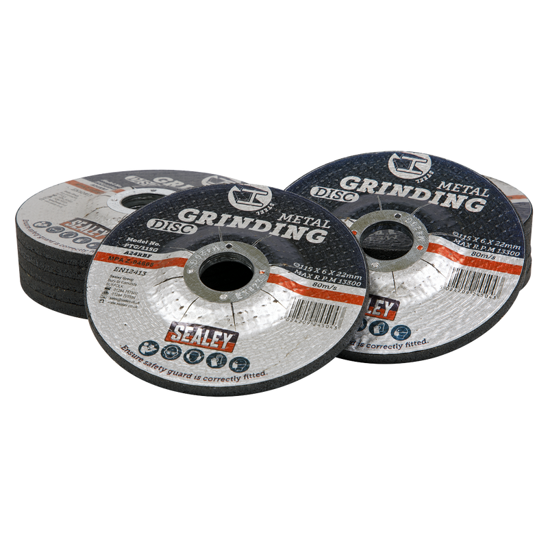 Sealey Grinding Disc 115mm x 6mm 22mm Bore - Pack of 12