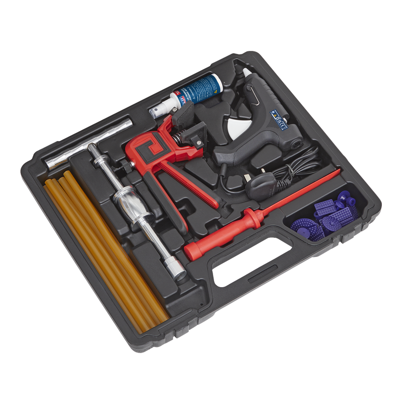 Sealey Hot Glue Paintless Dent Repair Kit RE105 with 360° Puller Tool
