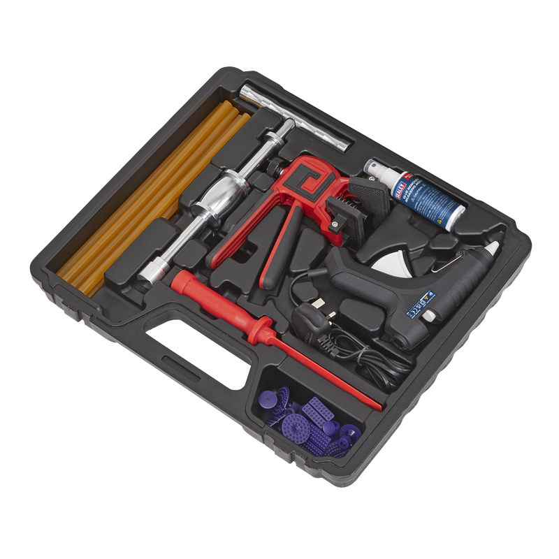 Sealey Hot Glue Paintless Dent Repair Kit RE105 with 360° Puller Tool