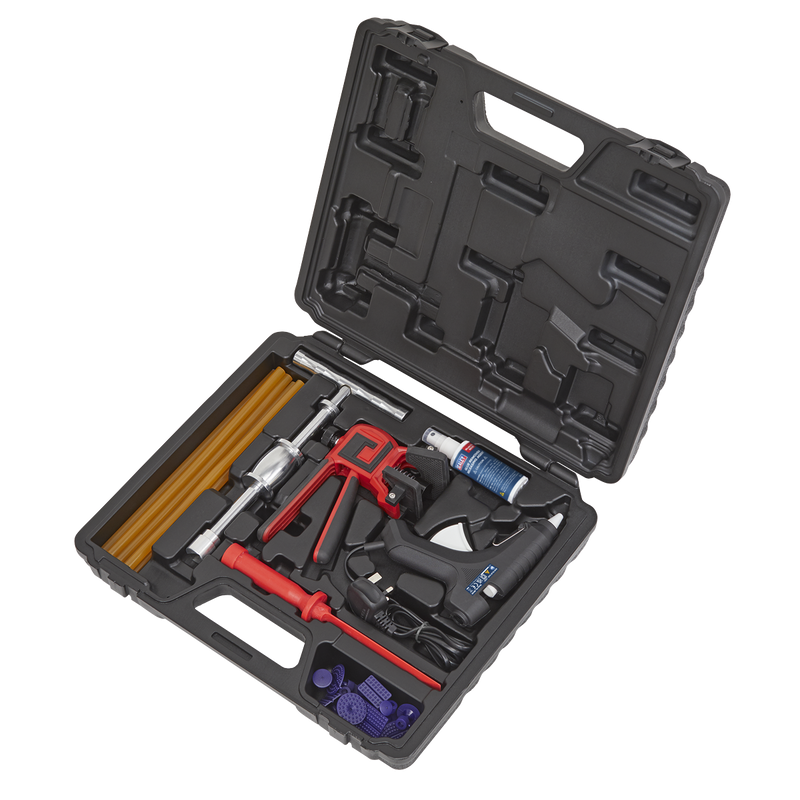 Sealey Hot Glue Paintless Dent Repair Kit RE105 with 360° Puller Tool