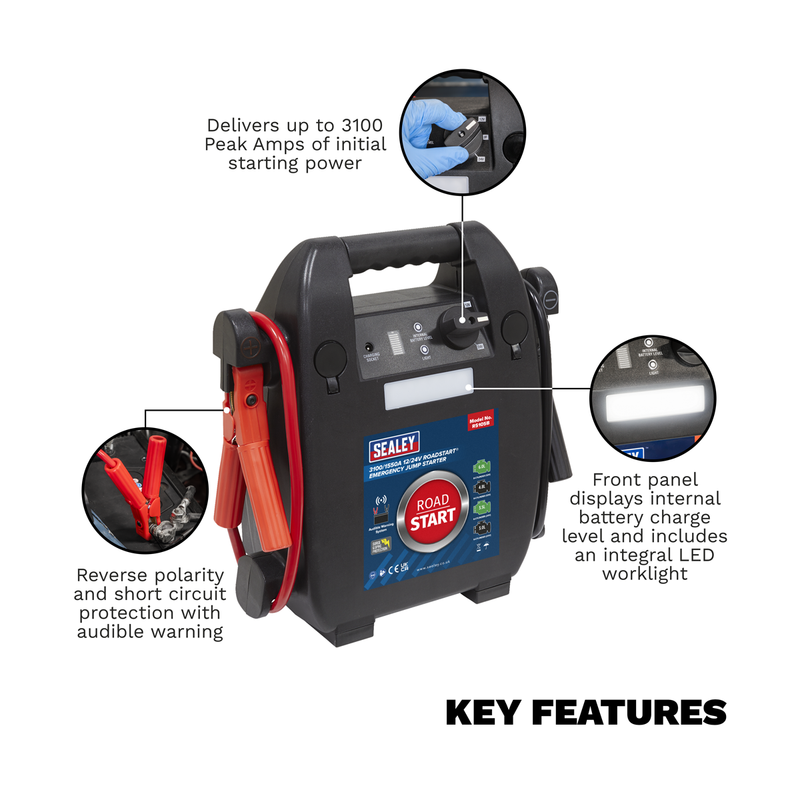 Sealey RoadStart 12/24V Jump Starter 3100A for 8-Cylinder Engines