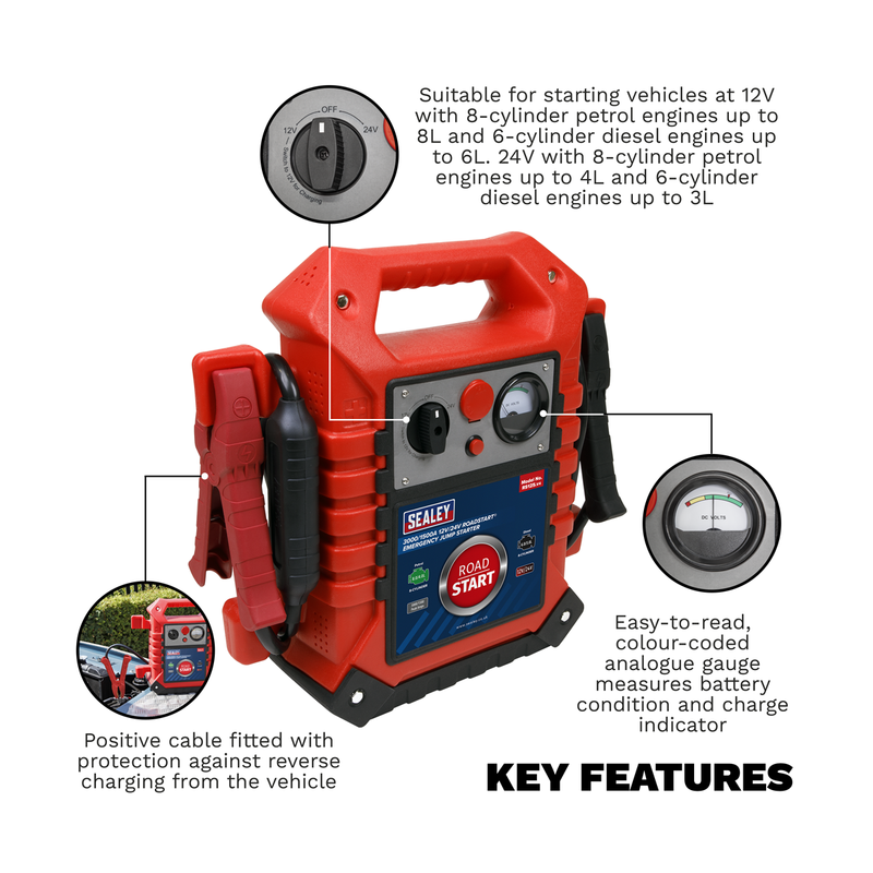 Sealey RoadStart® 12/24V Emergency Jump Starter 3000A