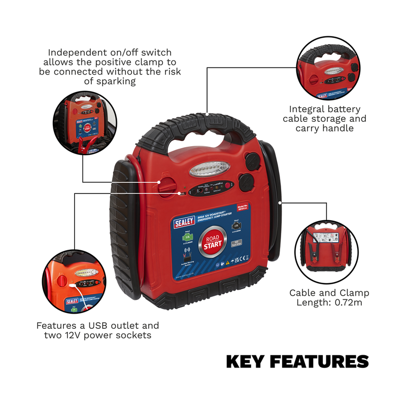 Sealey RoadStart 12V Jump Starter 900 Peak Amps