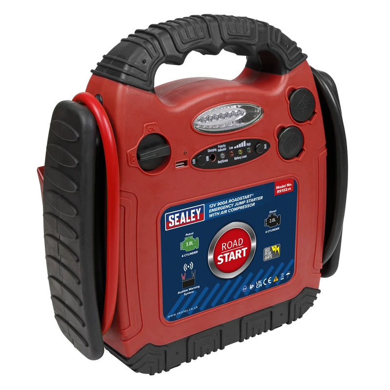 Sealey RoadStart® 12V Jump Starter with Air Compressor 900 Peak Amps