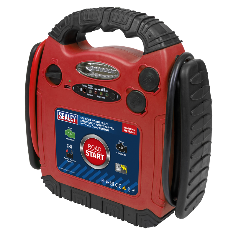 Sealey RoadStart® 12V Jump Starter with Air Compressor 900 Peak Amps