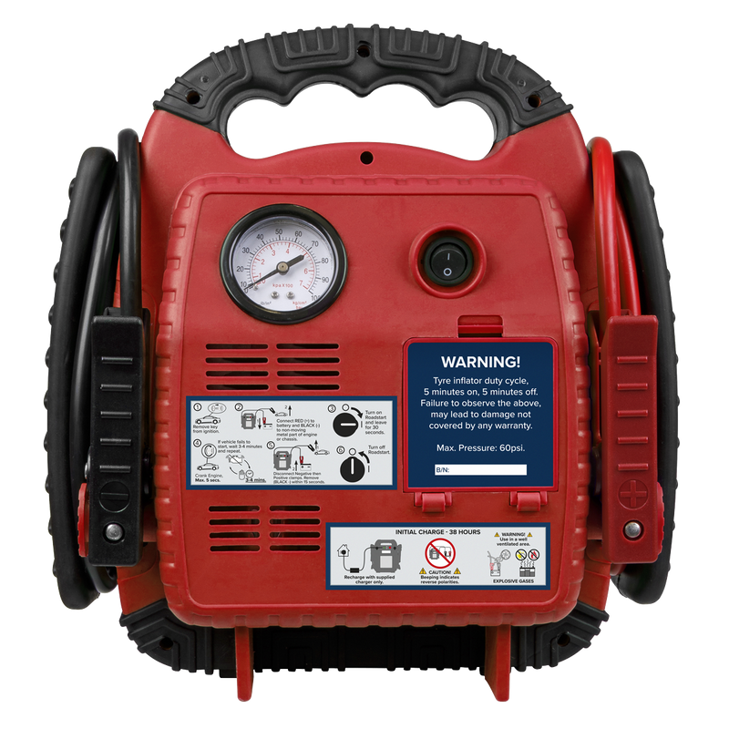 Sealey RoadStart® 12V Jump Starter with Air Compressor 900 Peak Amps