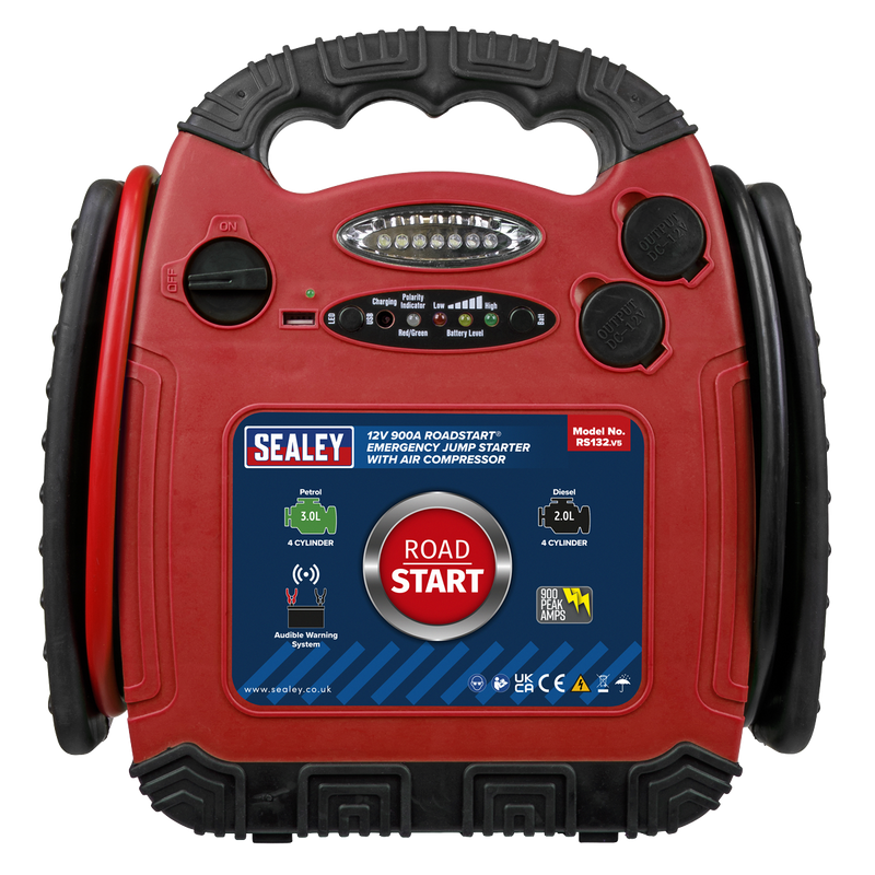 Sealey RoadStart® 12V Jump Starter with Air Compressor 900 Peak Amps