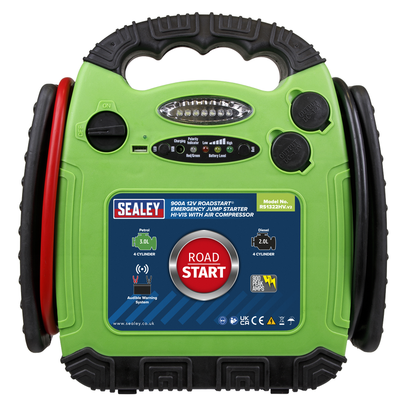Sealey RoadStart® 12V Jump Starter with Air Compressor 900A