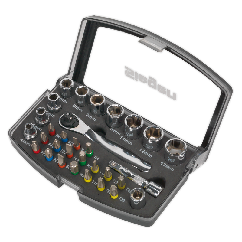 Sealey Siegen Socket & Bit Set 31 Piece 1/4"Sq Drive