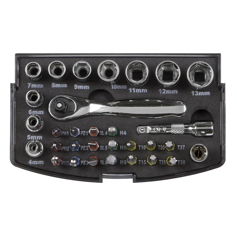 Sealey Siegen Socket & Bit Set 31 Piece 1/4"Sq Drive