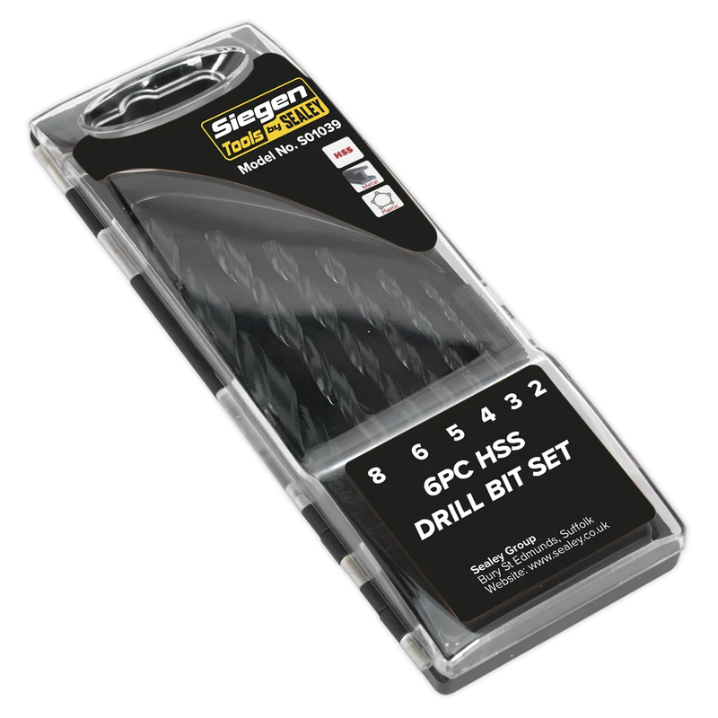 Sealey Siegen HSS Drill Bit Set 6 Piece - Sizes Ø2-8mm