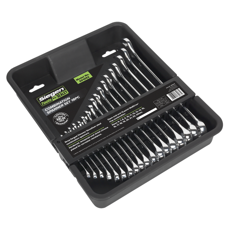 Sealey Siegen Combination Spanner Set 18 Piece 6-24mm Chrome Vanadium