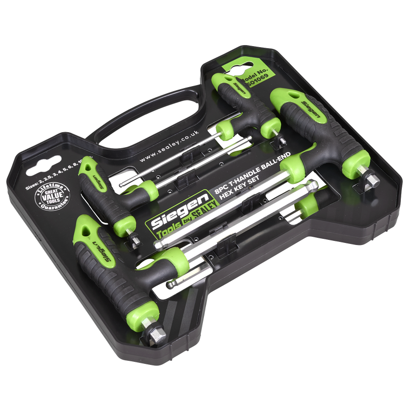 Sealey Siegen T-Handle Ball-End Hex Key Set 8 Piece 2-10mm