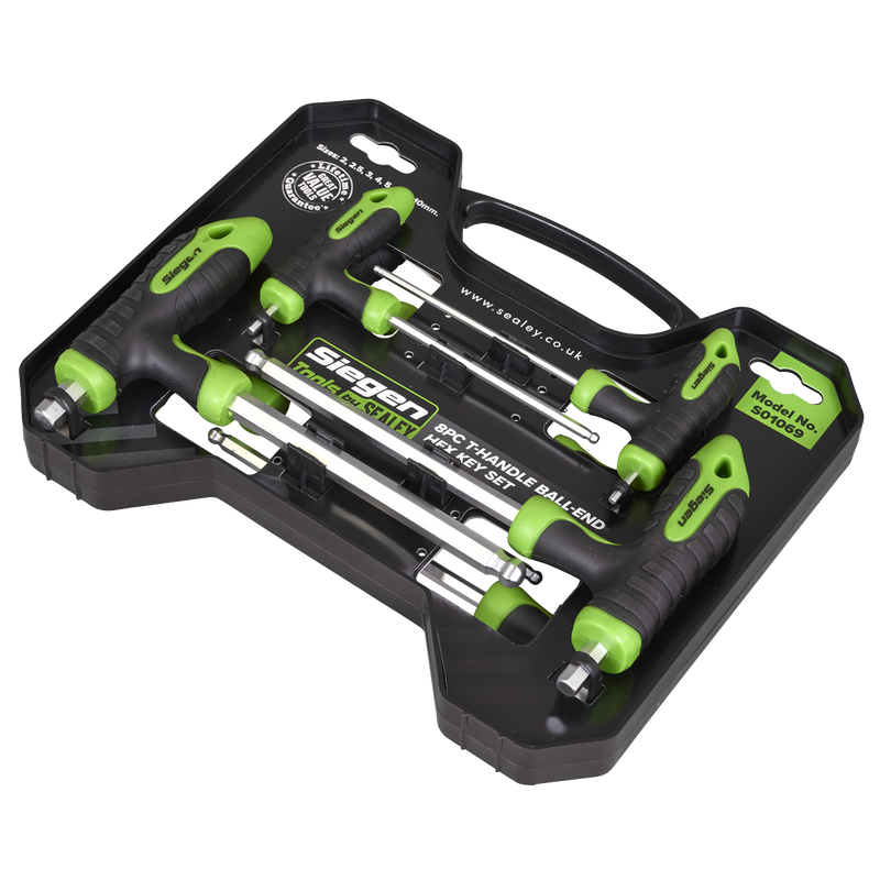 Sealey Siegen T-Handle Ball-End Hex Key Set 8 Piece 2-10mm