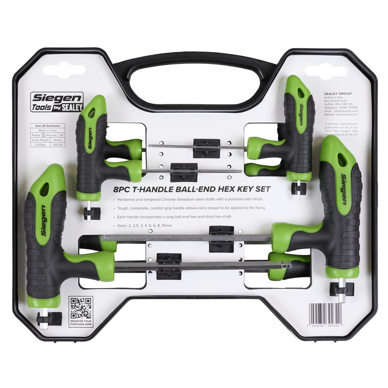 Sealey Siegen T-Handle Ball-End Hex Key Set 8 Piece 2-10mm