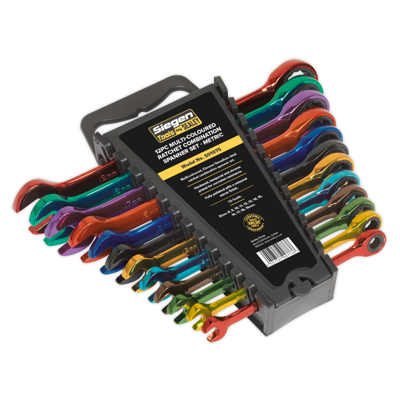 Sealey Siegen Ratchet Spanner Set 12 Piece 8-19mm Chrome Vanadium