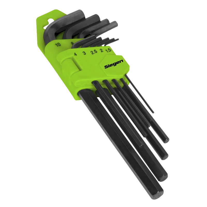 Sealey Siegen Long Hex Key Set 9 Piece 1.5-10mm