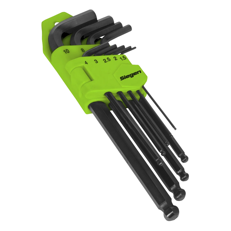 Sealey Siegen Long Ball-End Hex Key Set 9 Piece 1.5-10mm