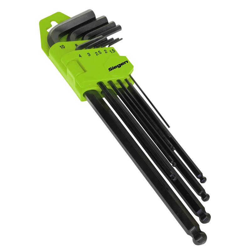 Sealey Siegen Extra-Long Ball-End Hex Key Set 9 Piece 1.5-10mm