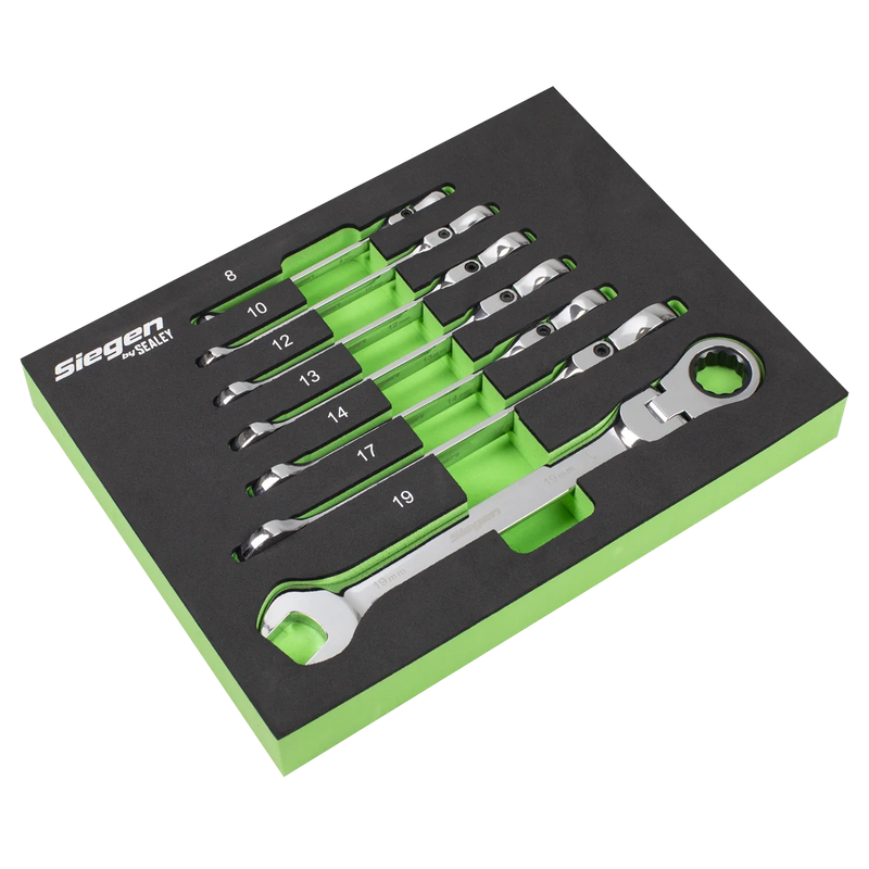 Sealey Siegen Flexi-Head Ratchet Spanner Set 7 Piece 8-19mm