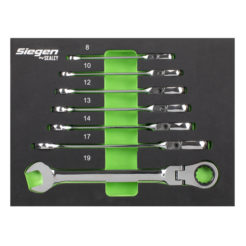 Sealey Siegen Flexi-Head Ratchet Spanner Set 7 Piece 8-19mm