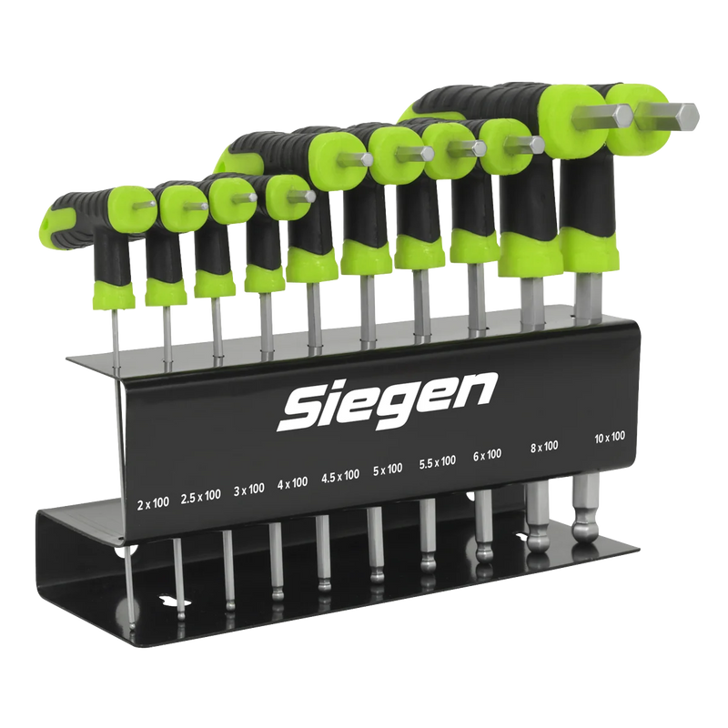 Sealey Siegen T-Handle Ball-End Hex Key Set 10 Piece 2-10mm