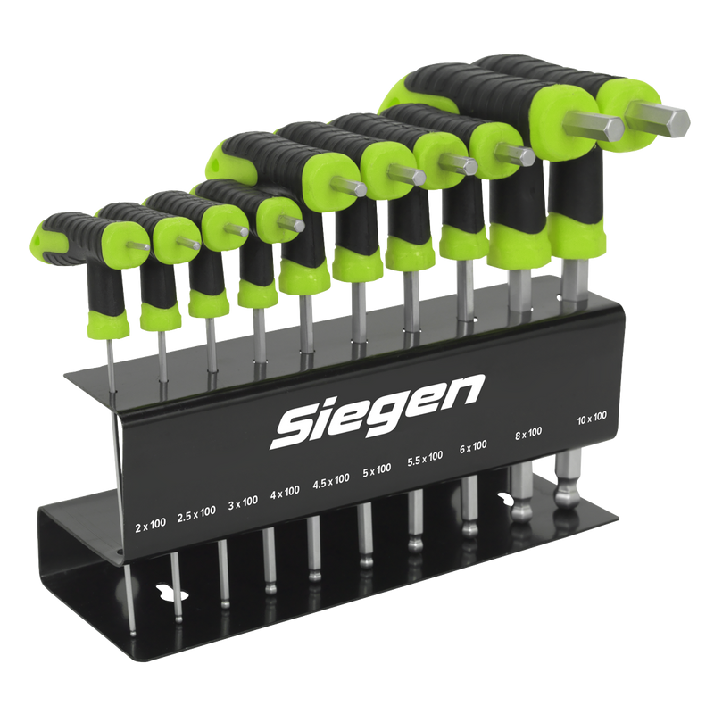 Sealey Siegen T-Handle Ball-End Hex Key Set 10 Piece 2-10mm