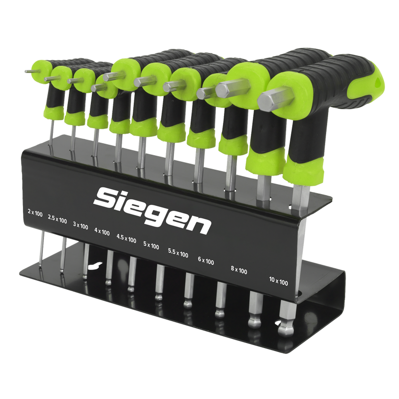 Sealey Siegen T-Handle Ball-End Hex Key Set 10 Piece 2-10mm
