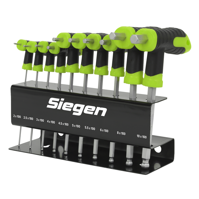 Sealey Siegen T-Handle Ball-End Hex Key Set 10 Piece 2-10mm