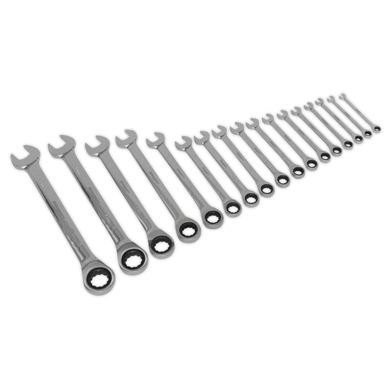 Sealey Siegen Combination Ratchet Spanner Set 17 Piece 8-32mm