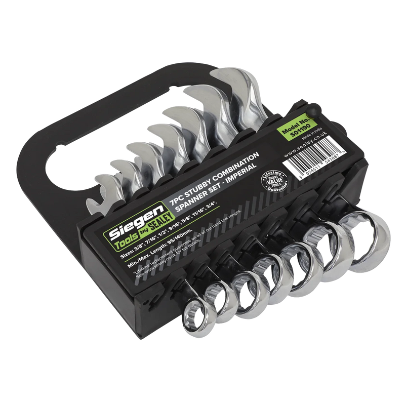 Sealey Siegen Stubby Combination Spanner Set 7 Piece - 3/8" to 3/4"