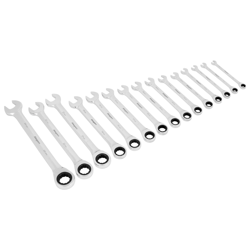 Sealey Siegen Combination Ratchet Spanner Set 15 Piece 8-24mm