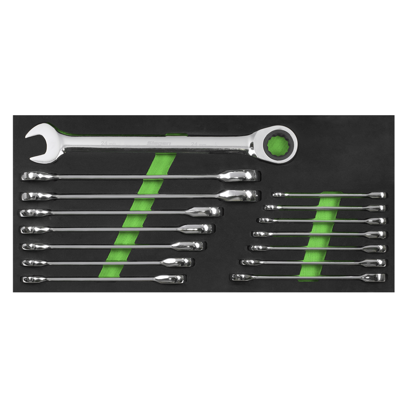 Sealey Siegen Combination Ratchet Spanner Set 15 Piece 8-24mm