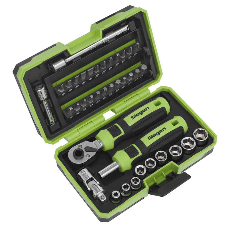 Sealey Siegen Socket & Bit Set 38 Piece 1/4" Drive with Ratchet Wrench