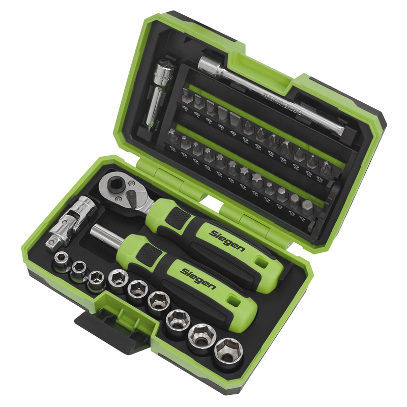 Sealey Siegen Socket & Bit Set 38 Piece 1/4" Drive with Ratchet Wrench