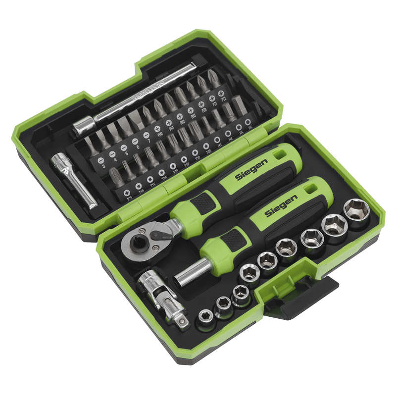 Sealey Siegen Socket & Bit Set 38 Piece 1/4" Drive with Ratchet Wrench